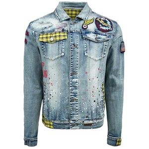 Top GunMen's Distressed Denim Jacket with Patches